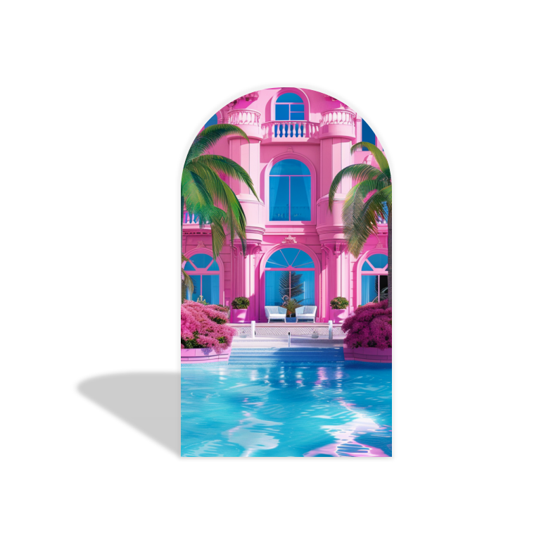 Toile de fond pour arche fête anniversaire maison Barbie