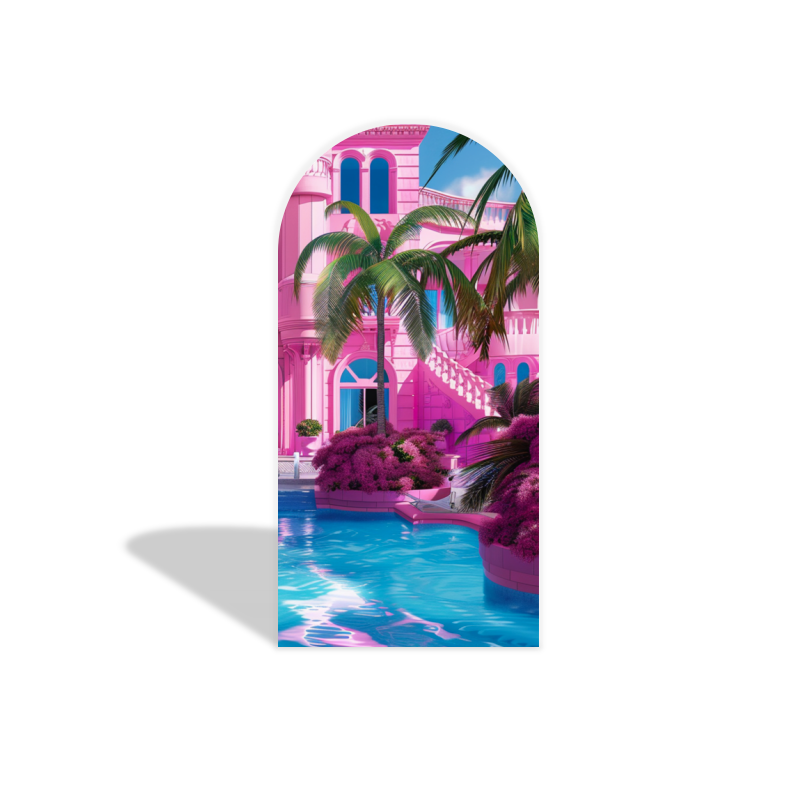 Toile de fond pour arche fête anniversaire maison Barbie