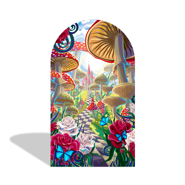 Toile de fond pour arche fête anniversaire Alice au Pays des Merveilles