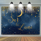 Sur Le Lune Bleu Doré Étoile Bébé Douche Toile de fond