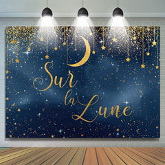 Sur Le Lune Bleu Doré Étoile Bébé Douche Toile de fond