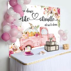 Floral rose voiture avec citrouille bébé douche Toile de fond
