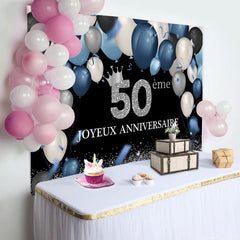 Bleu Ballon Noir Scintillait 50ème Anniversaire Toile de fond