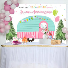 Appel tous Heureux Les campeurs camping anniversaire toile de fond
