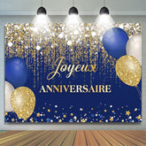 Bleu et Or des ballons Paillettes Anniversaire Toile de fond