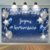 Bleu et Argent Étoile Ballon Heureux Anniversaire Toile de fond