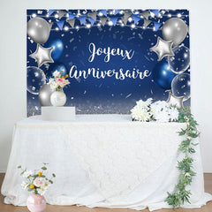 Bleu et Argent Étoile Ballon Heureux Anniversaire Toile de fond