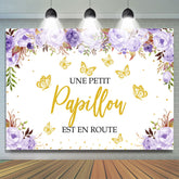 Violet Floral et Doré Papillon Bébé Douche Toile de fond