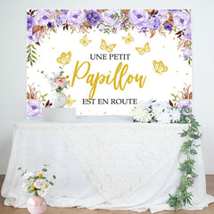 Violet Floral et Doré Papillon Bébé Douche Toile de fond