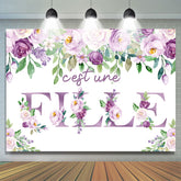 C'est UN Fille Violet Floral Blanc Bébé Douche Toile de fond