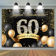 Noir et Doré Ballon diamant 60ème Anniversaire Toile de fond