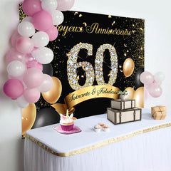 Noir et Doré Ballon diamant 60ème Anniversaire Toile de fond