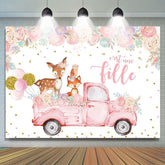 Floral Et Rose Camion Avec Cerf Bébé Douche Toile de fond