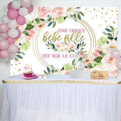 Floral Doux Fille Est Sur Le Chemin Bébé Douche Toile de fond
