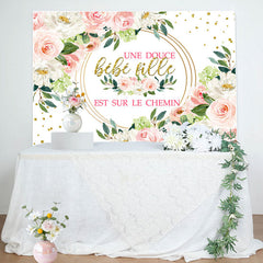 Floral Doux Fille Est Sur Le Chemin Bébé Douche Toile de fond