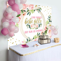 Floral Doux Fille Est Sur Le Chemin Bébé Douche Toile de fond