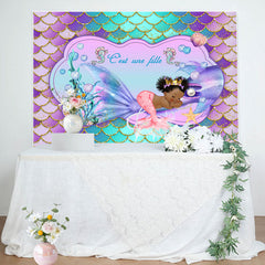 Petit Sirène Violet Paillettes Fille Bébé Douche Toile de fond