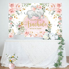 Rose Floral Paillettes Éléphant Bébé Douche Toile de fond