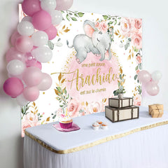 Rose Floral Paillettes Éléphant Bébé Douche Toile de fond