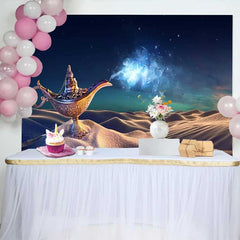 Lofaris Fond de Vacances Lampe Magique de Génie Dorée dans le Désert, Décor de Fête Thème Nuits Arabes