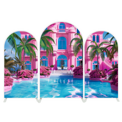 Toile de fond pour arche fête anniversaire maison Barbie