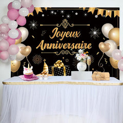 Joyeux Anniversaire Decoration Toile de Fond Noir Or