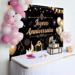 Joyeux Anniversaire Decoration Toile de Fond Noir Or