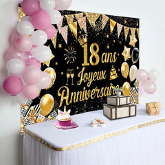 18 Ans Bannière Joyeux Anniversaire Noir Or Toile De Fond