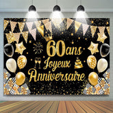 60 Ans Bannière Joyeux Anniversaire Noir Or Toile De Fond