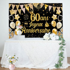 60 Ans Bannière Joyeux Anniversaire Noir Or Toile De Fond