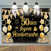50 Ans Bannière Joyeux Anniversaire Noir Or Toile De Fond