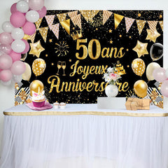 50 Ans Bannière Joyeux Anniversaire Noir Or Toile De Fond
