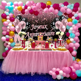 Ballons roses à paillettes scintillantes Joyeux Anniversaire Toile De Fond