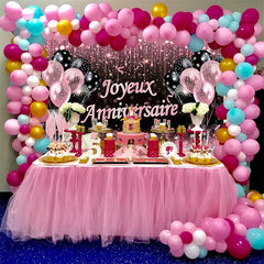 Ballons roses à paillettes scintillantes Joyeux Anniversaire Toile De Fond