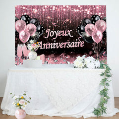 Ballons roses à paillettes scintillantes Joyeux Anniversaire Toile De Fond