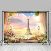 Toile de fond pour photo Motif Tour Eiffel Paris Fleurs de cerisier