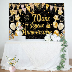70 Ans Bannière Joyeux Anniversaire Noir Or Toile De Fond