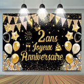 2 Ans Bannière Joyeux Anniversaire Noir Or Toile De Fond