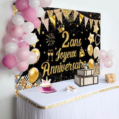2 Ans Bannière Joyeux Anniversaire Noir Or Toile De Fond