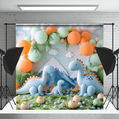 Cake Smash Pourrait Montagne Bleu Dinosaure Safari Toile de fond