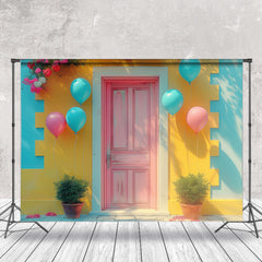 Cake Smash Rétro Bleu Jaune Rose Usine Porte Toile de fond