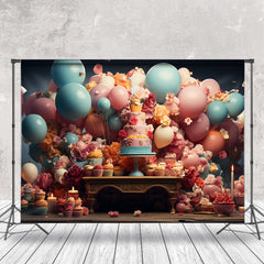 Cake Smash Coloré Tasse Gâteau Ballon Floral Toile de fond