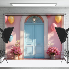 Cake Smash Moderne Ballon Floral Bleu Rose Porte Toile de fond