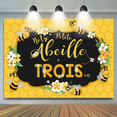Abeille Trois Été Jaune Heureux 3ème Anniversaire Toile de fond