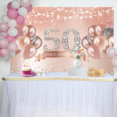 Rose Or Heureux 50ème Anniversaire Paillettes Diamants des ballons Toile de fond