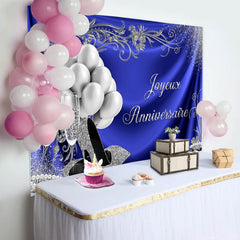 Argent Ballon et Talons Bleu Heureux Anniversaire Toile de fond