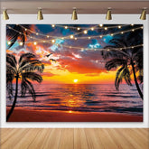 Lofaris Toile de fond de photographie coucher de soleil plage avec palmiers, arrière-plan tropical estival avec lumières pour studio photo