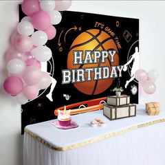 Lofaris Toile de fond pour anniversaire basket pour garçon avec joueurs et ballon, arrière-plan de fête sportif pour studio photo