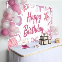 Lofaris Toile de fond pour anniversaire thème marin rose et violet avec coquillages et étoiles de mer, magnifique décor de fête