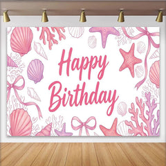 Lofaris Toile de fond pour anniversaire thème marin rose et violet avec coquillages et étoiles de mer, magnifique décor de fête